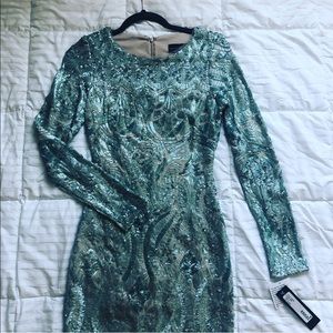 NWT Betsy & Adam Long-sleeve Sequin Sheath Dress.